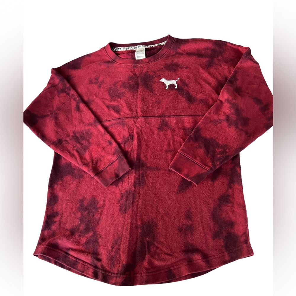 PINK Victoria’s Secret Burgundy Black and White Tie Dye Sweatshirt size Medium